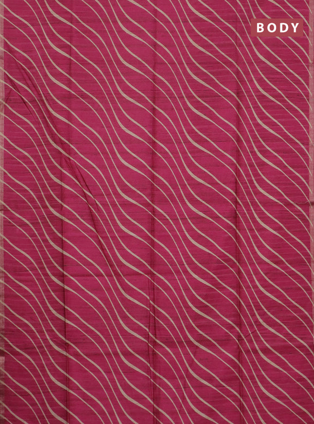 Semi tussar saree magenta pink with leheriya prints and kalamkari prints & cut work pallu