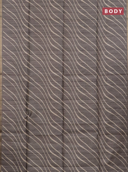 Semi tussar saree grey with leheriya prints and kalamkari prints & cut work pallu