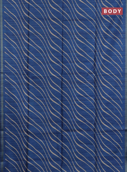 Semi tussar saree peacock blue with leheriya prints and kalamkari prints & cut work pallu