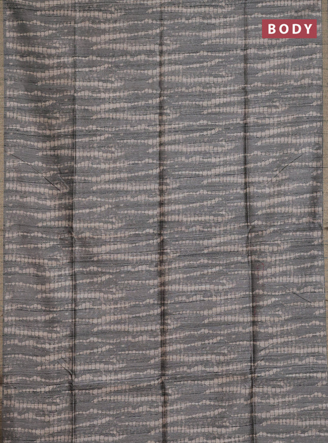 Semi tussar saree grey with shibori prints and kalamkari prints & cut work pallu
