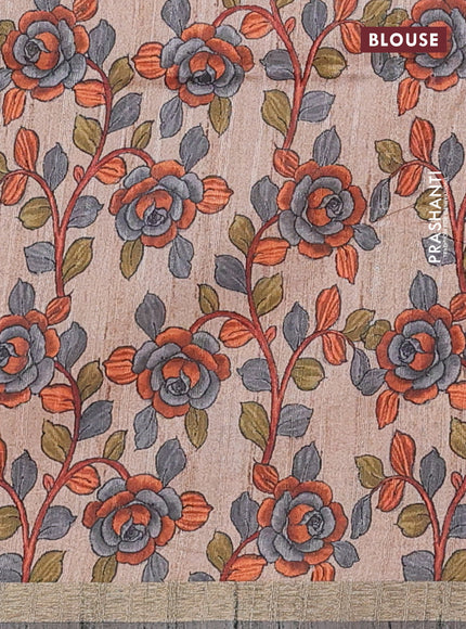 Semi tussar saree grey with shibori prints and kalamkari prints & cut work pallu