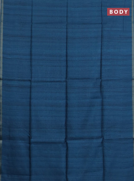 Semi tussar saree peacock blue with shibori prints and kalamkari prints & cut work pallu
