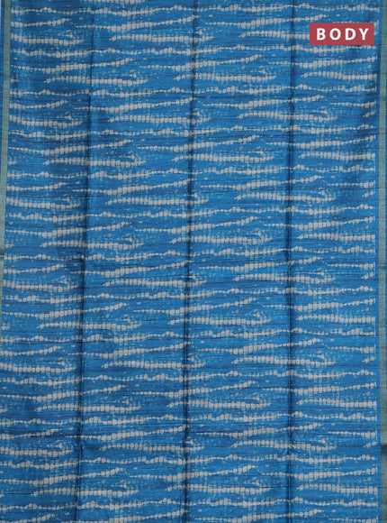 Semi tussar saree cs blue with shibori prints and kalamkari prints & cut work pallu