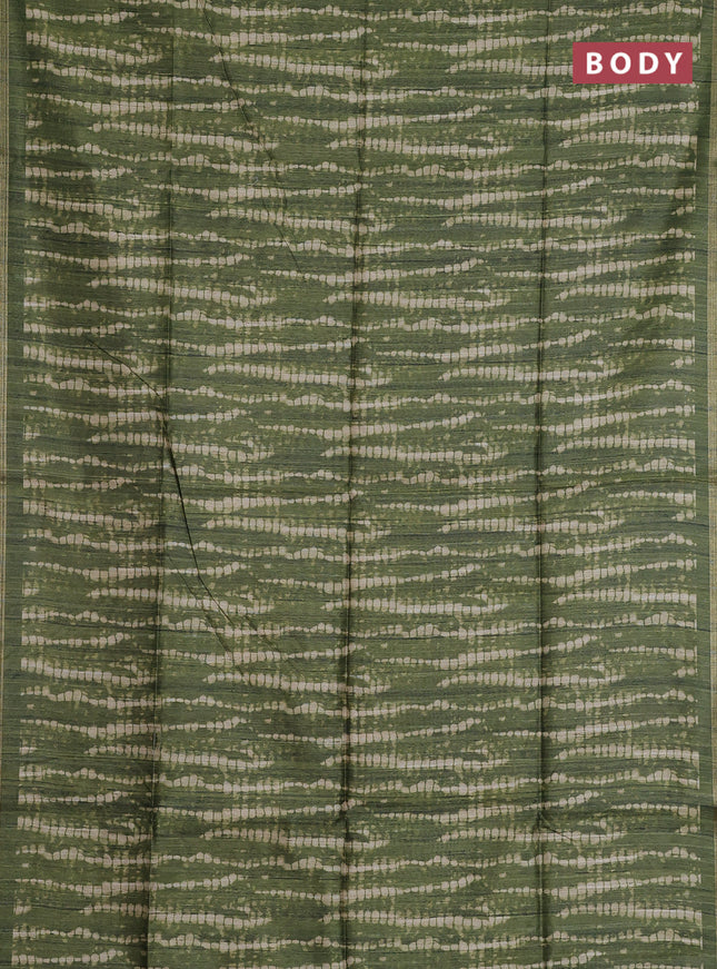 Semi tussar saree sap green with shibori prints and kalamkari prints & cut work pallu