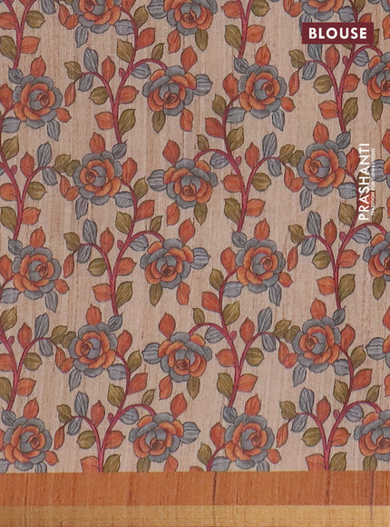 Semi tussar saree rustic orange with shibori prints and kalamkari prints & cut work pallu