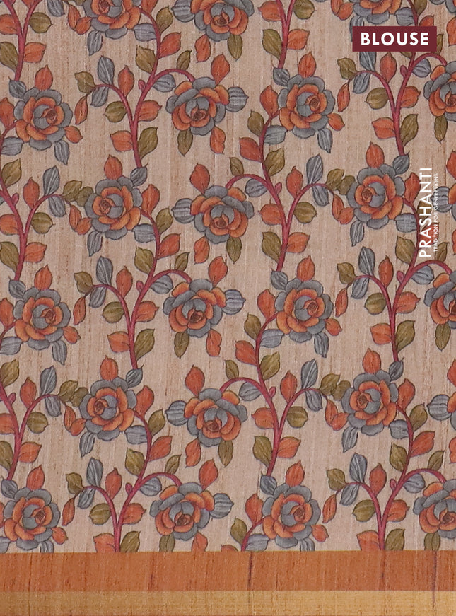 Semi tussar saree rustic orange with shibori prints and kalamkari prints & cut work pallu