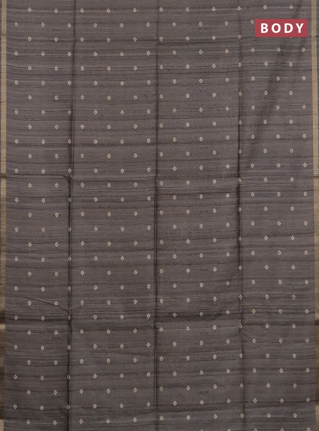 Semi tussar saree grey shade with bandhani butta prints and kalamkari prints & cut work pallu