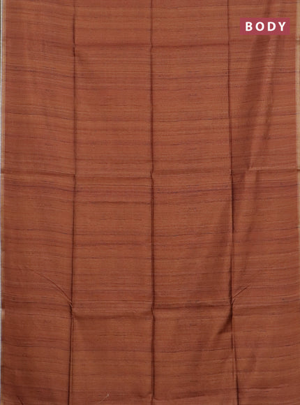 Semi tussar saree rust shade with bandhani butta prints and kalamkari prints & cut work pallu