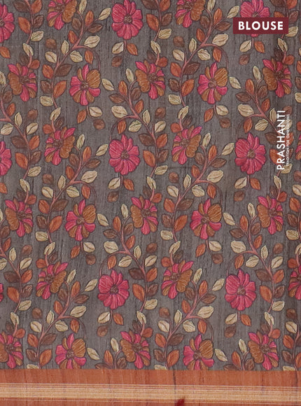 Semi tussar saree rust shade with bandhani butta prints and kalamkari prints & cut work pallu