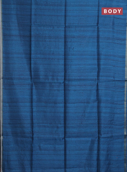 Semi tussar saree peacock blue with bandhani butta prints and kalamkari prints & cut work pallu