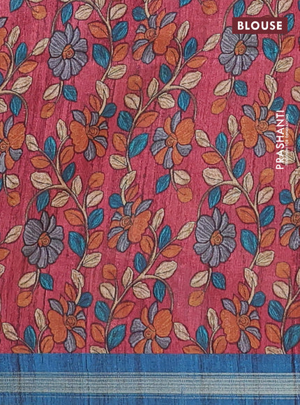 Semi tussar saree peacock blue with bandhani butta prints and kalamkari prints & cut work pallu