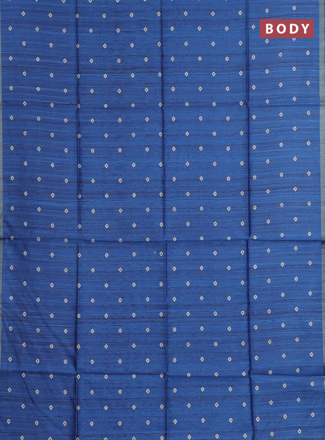 Semi tussar saree peacock blue with bandhani butta prints and kalamkari prints & cut work pallu