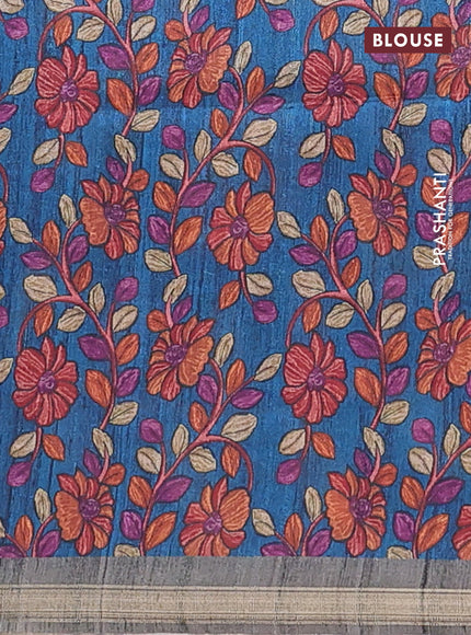 Semi tussar saree grey shade with bandhani butta prints and kalamkari prints & cut work pallu