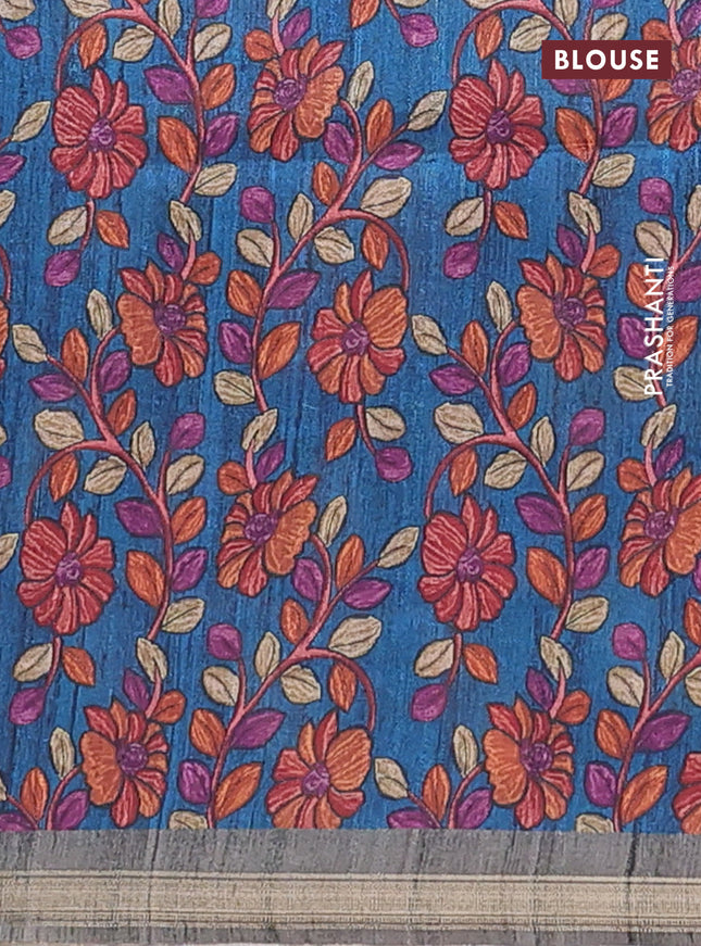 Semi tussar saree grey shade with bandhani butta prints and kalamkari prints & cut work pallu