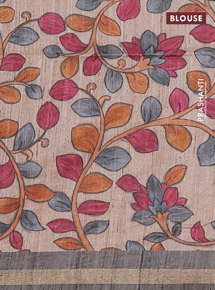 Semi tussar saree grey with bandhani butta prints and kalamkari prints & cut work pallu