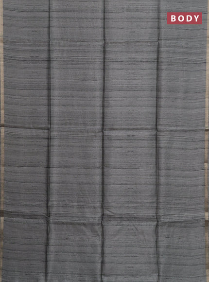 Semi tussar saree grey with plain body and kalamkari prints & cut work pallu