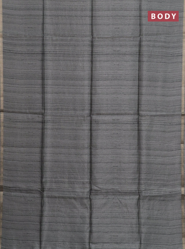 Semi tussar saree grey with plain body and kalamkari prints & cut work pallu