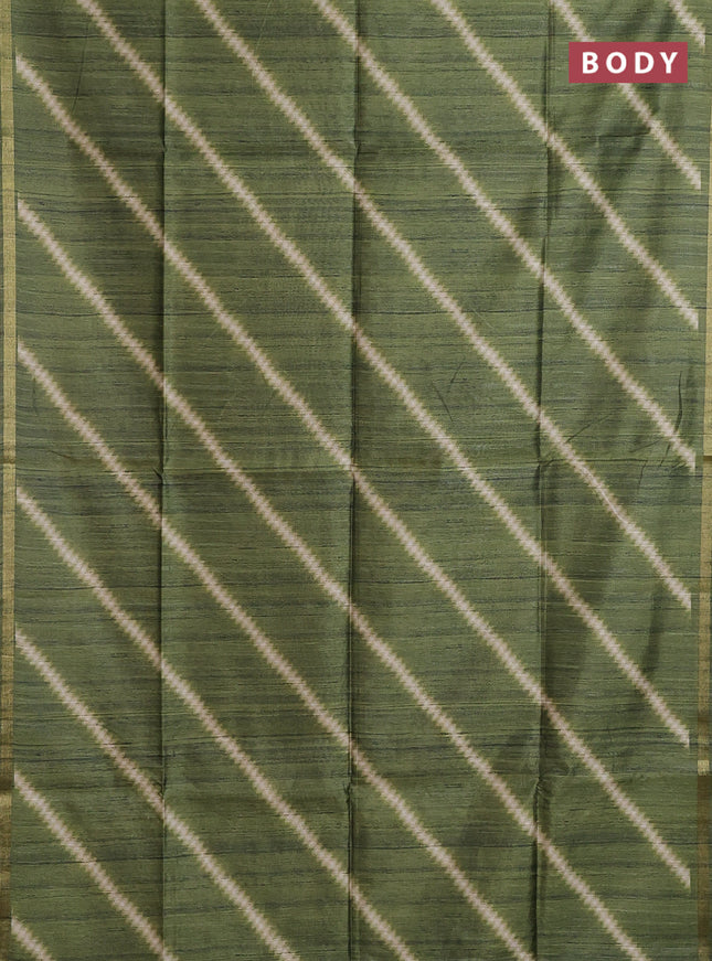 Semi tussar saree sap green with leheriya prints and kalamkari prints & cut work pallu