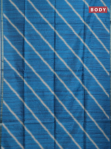 Semi tussar saree cs blue with leheriya prints and kalamkari prints & cut work pallu