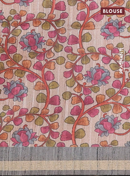 Semi tussar saree grey with leheriya prints and kalamkari prints & cut work pallu