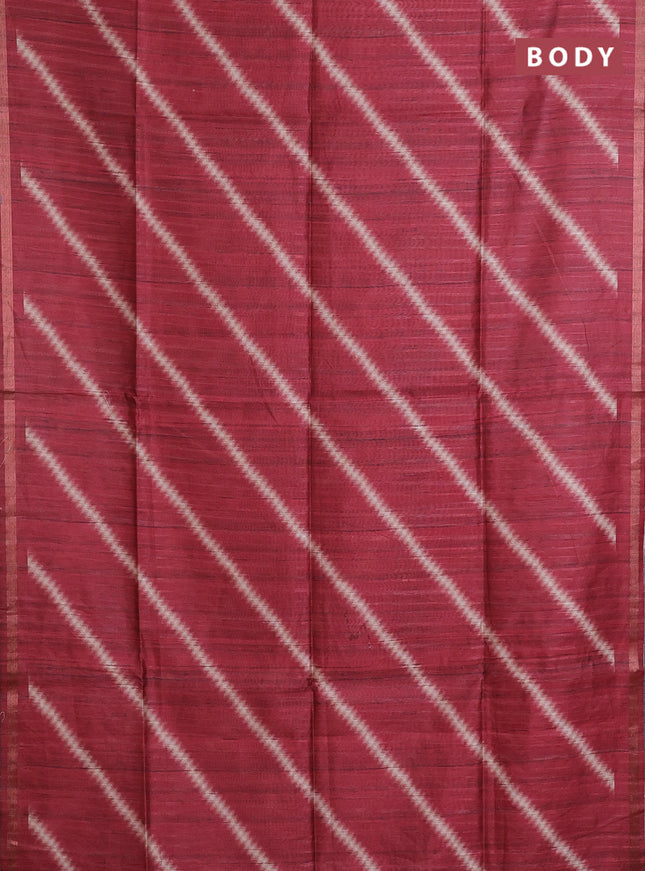 Semi tussar saree maroon with leheriya prints and kalamkari prints & cut work pallu