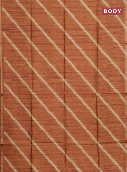 Semi tussar saree orange with leheriya prints and kalamkari prints & cut work pallu