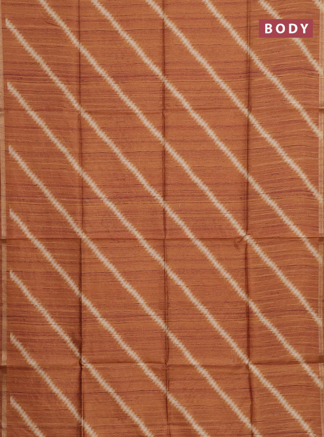 Semi tussar saree orange with leheriya prints and kalamkari prints & cut work pallu