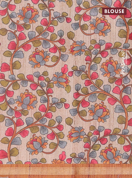 Semi tussar saree orange with leheriya prints and kalamkari prints & cut work pallu