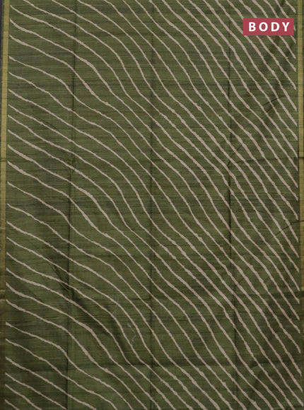 Semi tussar saree sap green with leheriya prints and kalamkari prints & cut work pallu