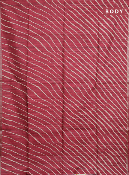 Semi tussar saree maroon with leheriya prints and kalamkari prints & cut work pallu