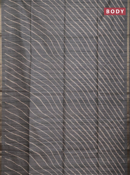 Semi tussar saree grey with leheriya prints and kalamkari prints & cut work pallu