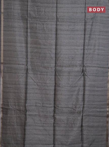 Semi tussar saree greyish green with plain body and kalamkari prints & cut work pallu
