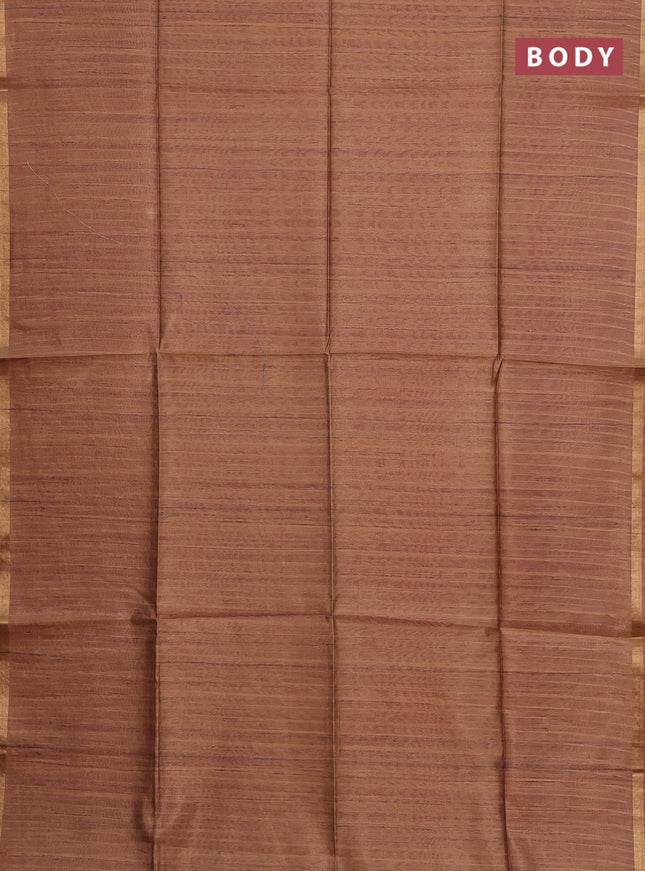 Semi tussar saree dark mustard with plain body and kalamkari prints & cut work pallu