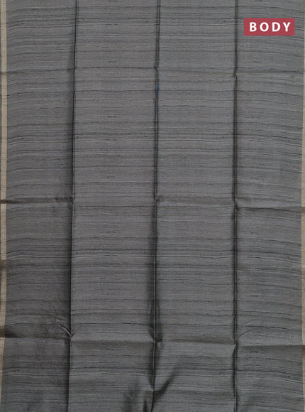 Semi tussar saree greyish green with plain body and kalamkari prints & cut work pallu