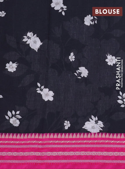 Kota silk cotton saree black and pink with allover floral digital prints and woven border