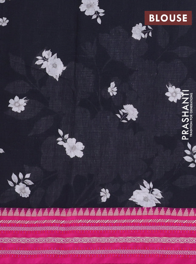 Kota silk cotton saree black and pink with allover floral digital prints and woven border