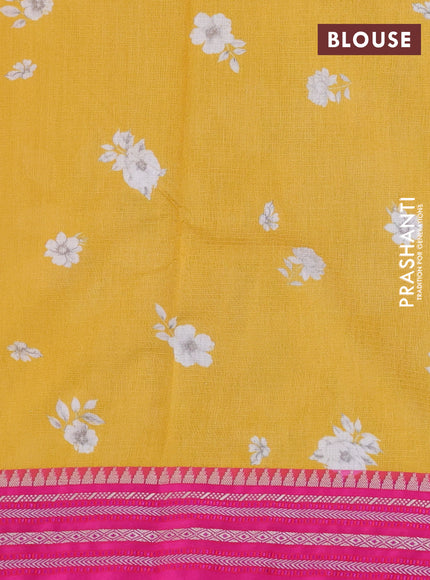 Kota silk cotton saree yellow and pink with allover floral digital prints and woven border