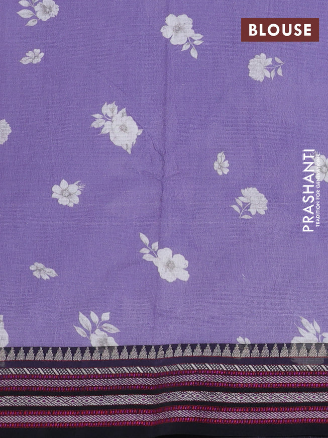 Kota silk cotton saree lavender and black with allover floral digital prints and woven border