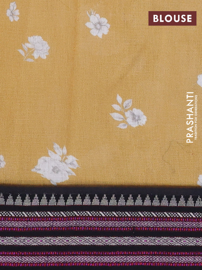 Kota silk cotton saree sandal and black with allover floral digital prints and woven border