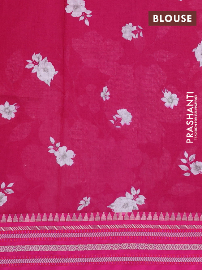 Kota silk cotton saree pink with allover floral digital prints and woven border