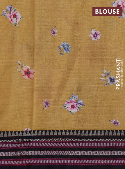 Kota silk cotton saree sandal and black with allover floral digital prints and woven border