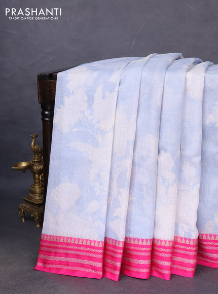 Kota silk cotton saree pastel blue and pink with allover floral digital prints and woven border
