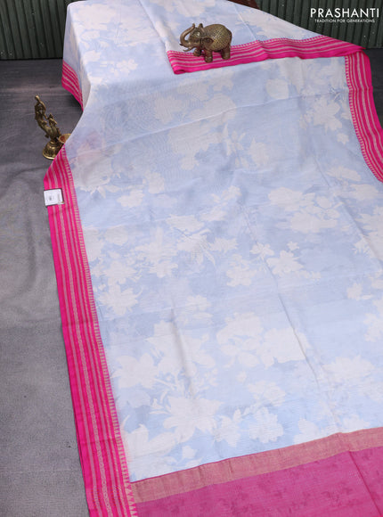 Kota silk cotton saree pastel blue and pink with allover floral digital prints and woven border