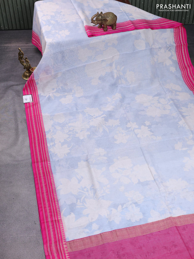 Kota silk cotton saree pastel blue and pink with allover floral digital prints and woven border