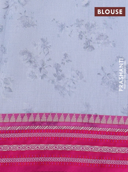 Kota silk cotton saree pastel blue and pink with allover floral digital prints and woven border