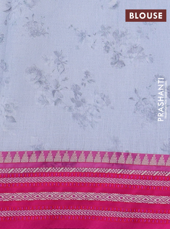 Kota silk cotton saree pastel blue and pink with allover floral digital prints and woven border