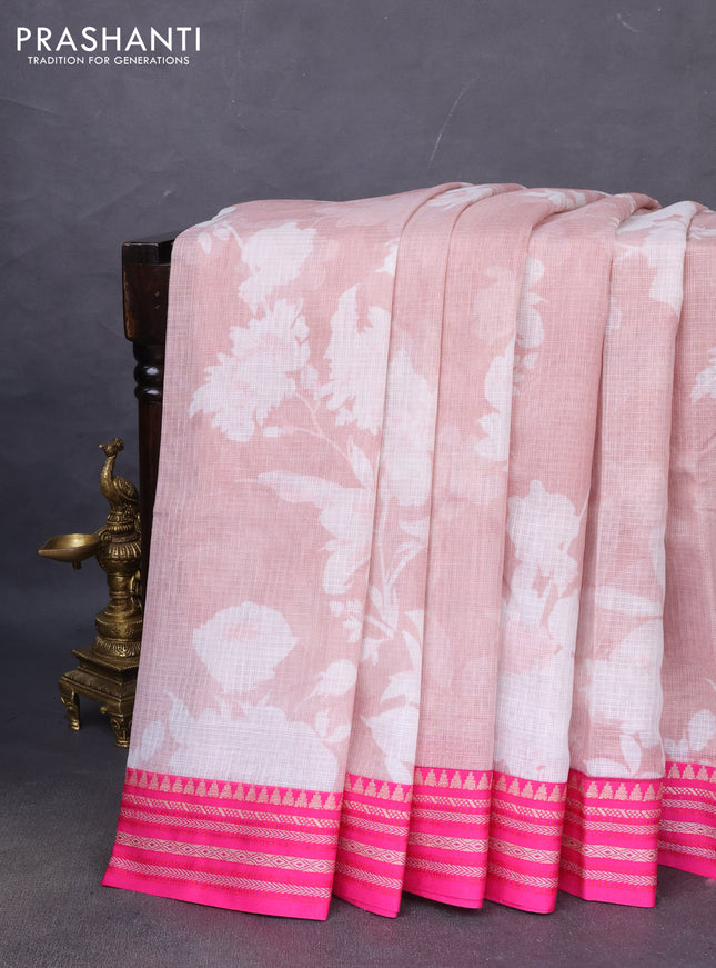 Kota silk cotton saree pastel pink and pink with allover floral digital prints and woven border