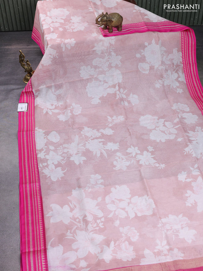 Kota silk cotton saree pastel pink and pink with allover floral digital prints and woven border