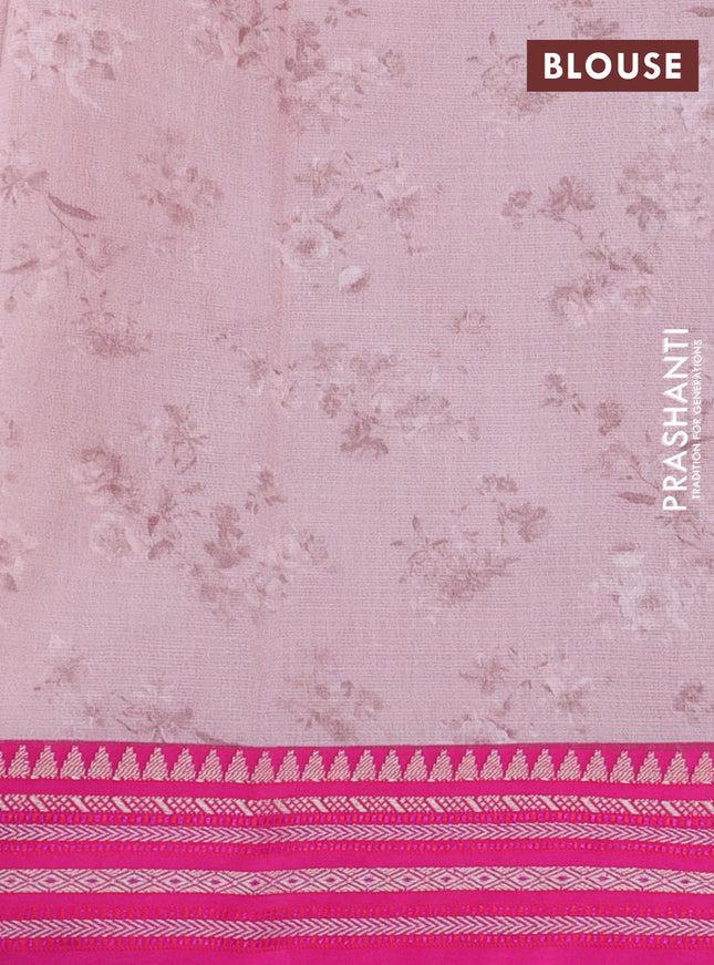 Kota silk cotton saree pastel pink and pink with allover floral digital prints and woven border