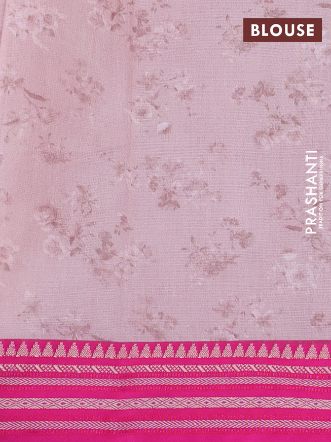 Kota silk cotton saree pastel pink and pink with allover floral digital prints and woven border